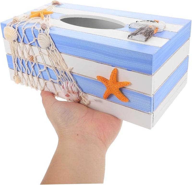 حامل علبة المناديل الخشبية على الطراز المتوسطي متعدد الوظائف لحفظ المناديل - Image 2